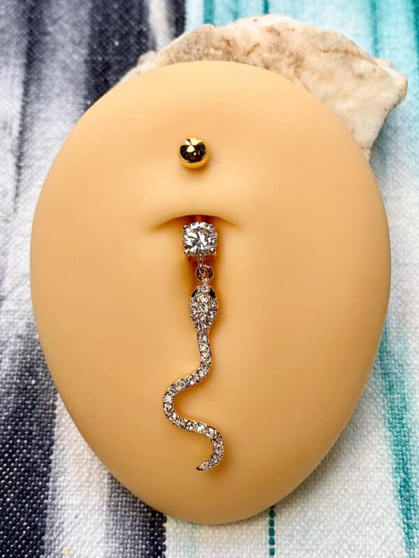 Banane nombril plaquée or diams et pendentif serpent