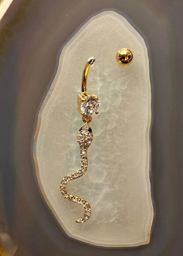 Banane nombril plaquée or diams et pendentif serpent