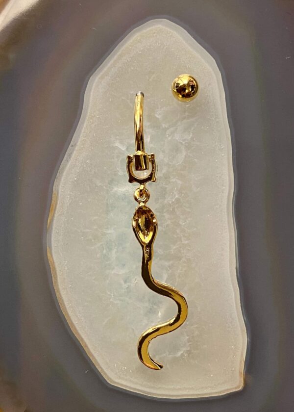 Banane nombril plaquée or diams et pendentif serpent