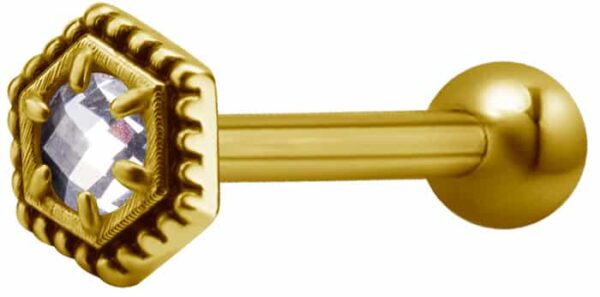 Bijou droit en acier plaqué or avec un diams en forme d'octogone