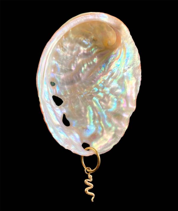 Anneau en acier plaqué or avec un pendentif de long serpent